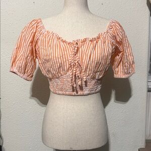 Influence Orange and White Striped Cropped Short Sleeve Top Size 8